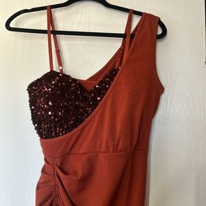 Elegant Rust Sequin Dress
